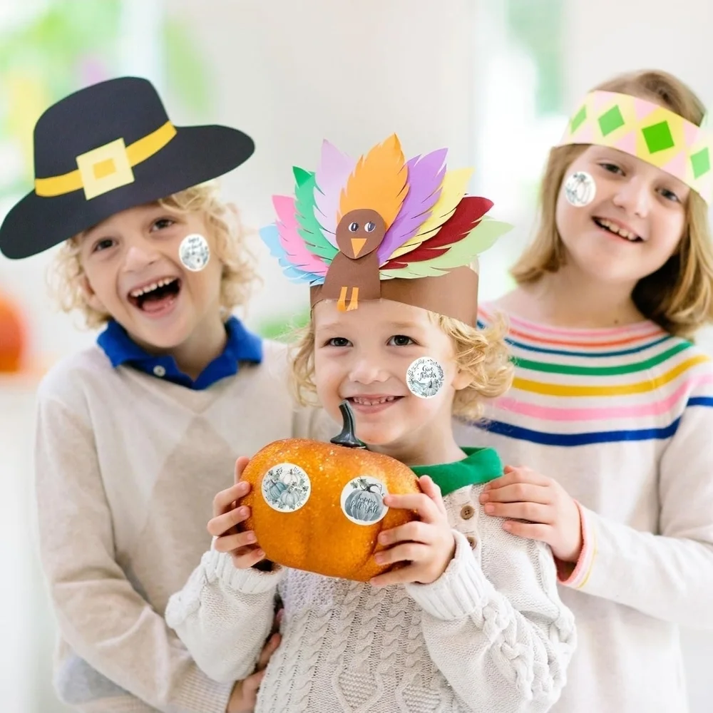 100 Thanksgiving Stickers Blue Fall Pumpkin Old Trucks